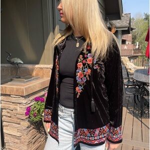 Black Velvet jacket with colorful embroidery. Well-known brand, Andree